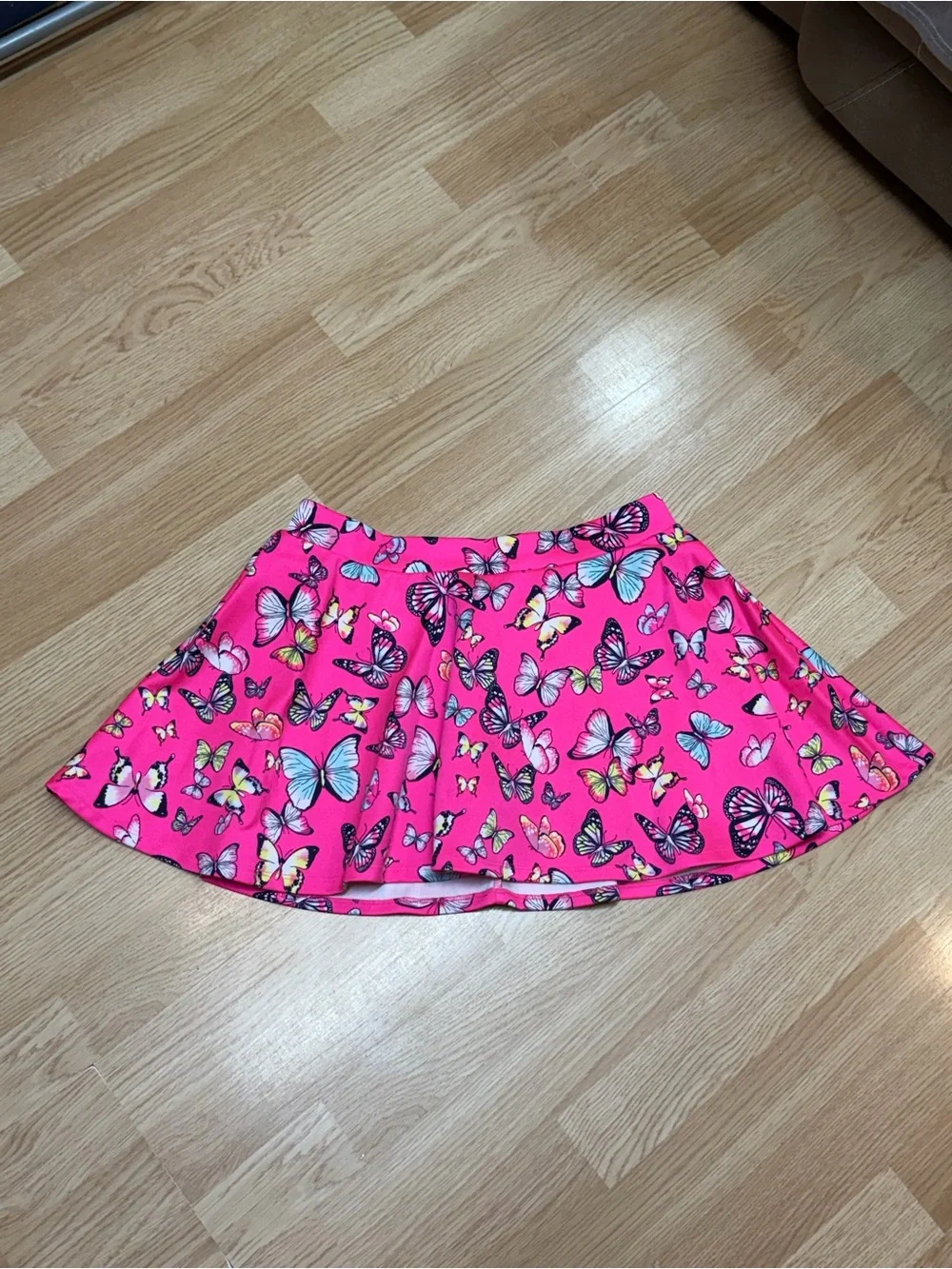 Justice Girls 14 Hot Pink Butterfly Skater Skirt Built In Shorts Colorful